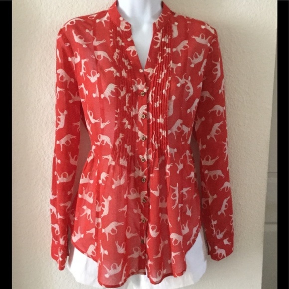 Maeve Anthro Leopard Pintuck Cotton Blouse Top - Picture 3 of 8